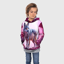Толстовка-худи детская Волк в розовом, цвет: 3D-меланж — фото 2