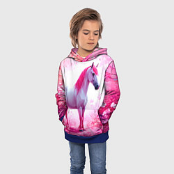 Толстовка-худи детская Белая лошадь с розовой гривой, цвет: 3D-синий — фото 2