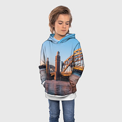 Толстовка-худи детская Большеохтинский мост в Санкт-Петербурге, цвет: 3D-белый — фото 2