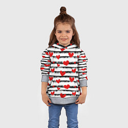 Толстовка-худи детская Паттерн с полосками и сердечками, цвет: 3D-меланж — фото 2