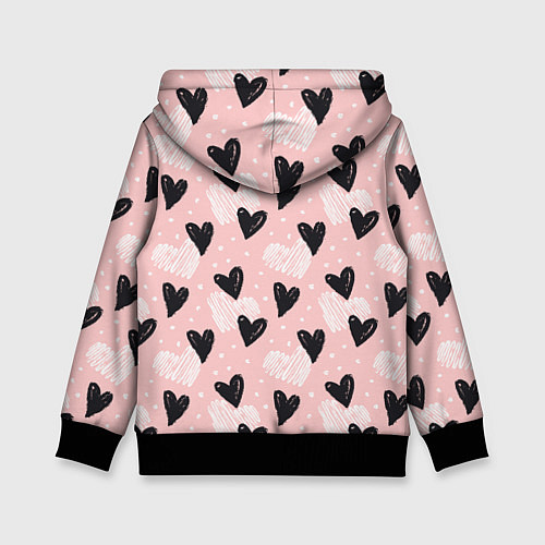 Детская толстовка Романтичный паттерн с сердечками на розовом фоне / 3D-Черный – фото 2