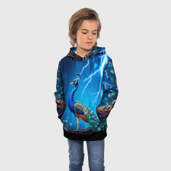 Толстовка-худи детская Павлин и молния, цвет: 3D-черный — фото 2