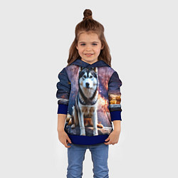 Толстовка-худи детская Лайка и космос, цвет: 3D-синий — фото 2