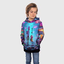 Толстовка-худи детская Рик и Морти на планете неоновых грибов - нейроарт, цвет: 3D-черный — фото 2