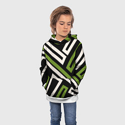 Толстовка-худи детская Прямоугольники по диагонали-зеленый, черный, цвет: 3D-белый — фото 2