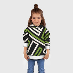 Толстовка-худи детская Прямоугольники по диагонали-зеленый, черный, цвет: 3D-белый — фото 2