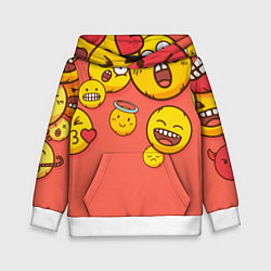Детская толстовка Смайлы на красном фоне