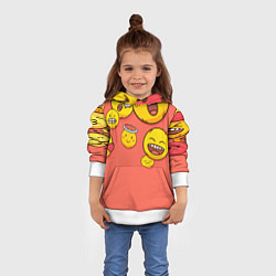 Толстовка-худи детская Смайлы на красном фоне, цвет: 3D-белый — фото 2