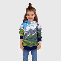 Толстовка-худи детская Домбай - горный пейзаж на Северном Кавказе, цвет: 3D-синий — фото 2