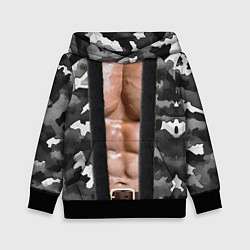 Толстовка-худи детская Мужское накаченное тело в камуфляже, цвет: 3D-черный