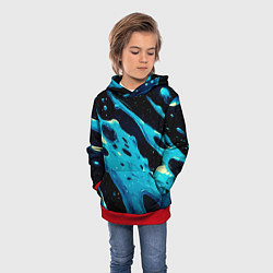 Толстовка-худи детская Синие волны краски на черном, цвет: 3D-красный — фото 2