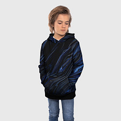 Толстовка-худи детская Чёрно-синий абстракция линии, цвет: 3D-черный — фото 2