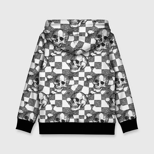 Детская толстовка Черепа и клетчатый фон с дырами / 3D-Черный – фото 2