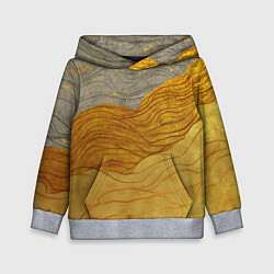 Толстовка-худи детская Золотые волны на сером текстура, цвет: 3D-меланж