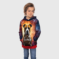 Толстовка-худи детская Американский стаффордширский терьер в космосе, цвет: 3D-красный — фото 2