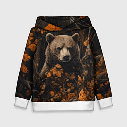 Толстовка-худи детская Медведь в лесной чаще, цвет: 3D-белый