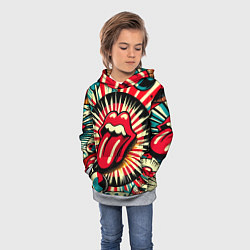 Толстовка-худи детская Logo of the Rolling Stones - pop art, цвет: 3D-меланж — фото 2