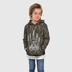 Толстовка-худи детская Символ Велеса - лапа медведя в текстуре древа, цвет: 3D-белый — фото 2