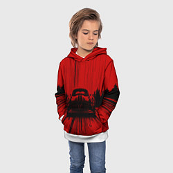Толстовка-худи детская Спорткар на красном фоне, цвет: 3D-белый — фото 2