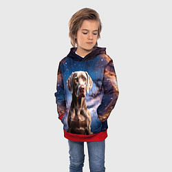 Толстовка-худи детская Веймаранер в космосе, цвет: 3D-красный — фото 2