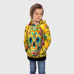 Толстовка-худи детская Красочный летний паттерн с черепом - нейроарт, цвет: 3D-черный — фото 2