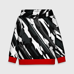 Толстовка-худи детская Разводы белым на черном, цвет: 3D-красный