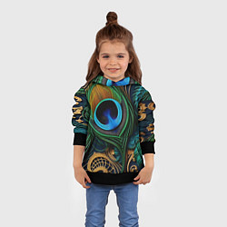 Толстовка-худи детская Узоры и перья павлина, цвет: 3D-черный — фото 2