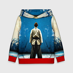 Толстовка-худи детская Айкидоист на синем, цвет: 3D-красный