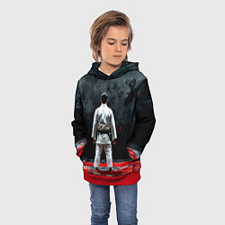 Толстовка-худи детская Айкидоист на черном, цвет: 3D-красный — фото 2