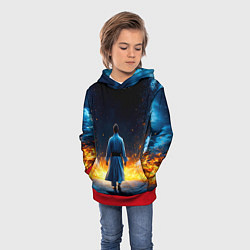 Толстовка-худи детская Айкидоист в огне и синий дым, цвет: 3D-красный — фото 2