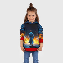 Толстовка-худи детская Айкидоист в огне и синий дым, цвет: 3D-красный — фото 2