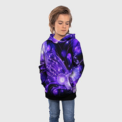 Толстовка-худи детская Силуэты цветов на темном фоне - фиолетовое свечени, цвет: 3D-черный — фото 2