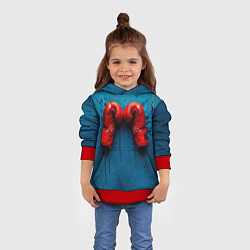 Толстовка-худи детская Бойцовские перчатки на синем, цвет: 3D-красный — фото 2