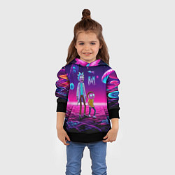 Толстовка-худи детская Морти и Рик на планете неоновых сказочных грибов, цвет: 3D-черный — фото 2