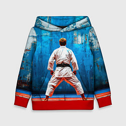 Толстовка-худи детская Дзюдоист на синем, цвет: 3D-красный