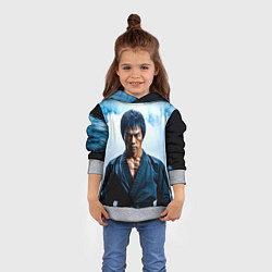 Толстовка-худи детская Брюс Ли в дыму, цвет: 3D-меланж — фото 2