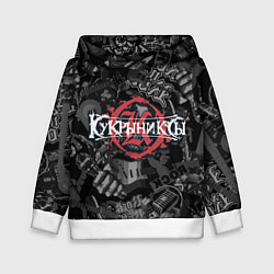 Толстовка-худи детская Кукрыниксы логотип на фоне гитар, цвет: 3D-белый