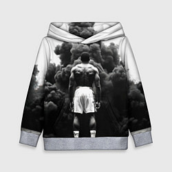 Толстовка-худи детская Мухаммед Али в черном дыму, цвет: 3D-меланж