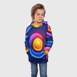 Толстовка-худи детская Оранжевый круг и голубые линии текстура, цвет: 3D-синий — фото 2