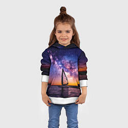 Толстовка-худи детская Виндсерфер в космосе, цвет: 3D-белый — фото 2