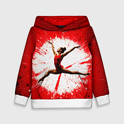 Толстовка-худи детская Воздушная гимнастка на красном, цвет: 3D-белый