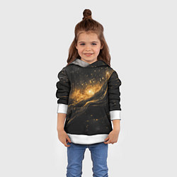Толстовка-худи детская Золотистое сияние на черной текстуре, цвет: 3D-белый — фото 2