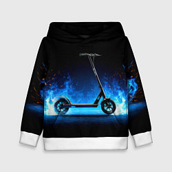 Толстовка-худи детская Самокат в синем пламени, цвет: 3D-белый