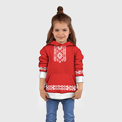 Толстовка-худи детская Славянский узор на красном - вышиванка рубаха крас, цвет: 3D-белый — фото 2
