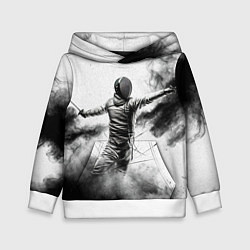 Толстовка-худи детская Фехтование в черном дыму, цвет: 3D-белый