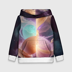 Толстовка-худи детская Космическая круглая абстракция, цвет: 3D-белый