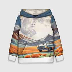 Толстовка-худи детская Луна и автомобиль, цвет: 3D-белый