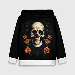 Толстовка-худи детская Череп в красных розах, цвет: 3D-белый