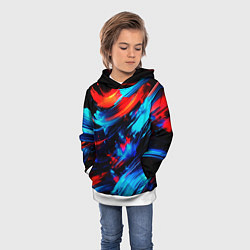 Толстовка-худи детская Синие и красные мазки краски на черном, цвет: 3D-белый — фото 2