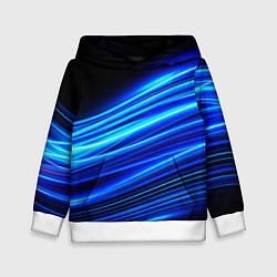 Толстовка-худи детская Синие неоновые линии краски, цвет: 3D-белый